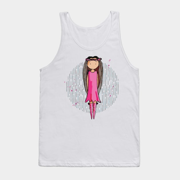 Cute bohemian girly girl with very long brown hair and a pink dress Tank Top by Sissely